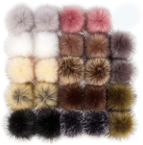 24 Stück Fellbommel Für Mützen Mit Druckknopf 8CM/10CM/12CM/14CM Kunstfell Bommel Mütze Kaufen Mützenbommel Kunstfell Bommeln Kunstfellbommel Hüte Schuhe Schals Taschen Schlüsselanhänger (4,10cm)
