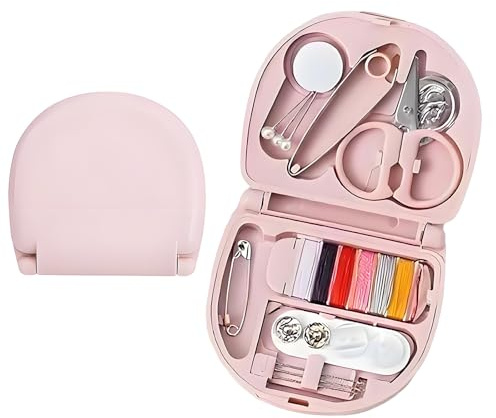 HSYTEK Mini Nähset, Tragbares Nähset Reise, Rosa Nadel und Faden Set für Reisende Anfänger DIY und zu Hause verwenden (6x7cm)