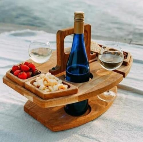 Weintisch im Freien Tragbarer Outdoor Weintisch Mini Klapptisch für Außenbereich Klappbarer Picknicktisch für Camping Holztisch Strandtisch Mini Plug in Picknicktisch aus Holz im Garten (Khaki)