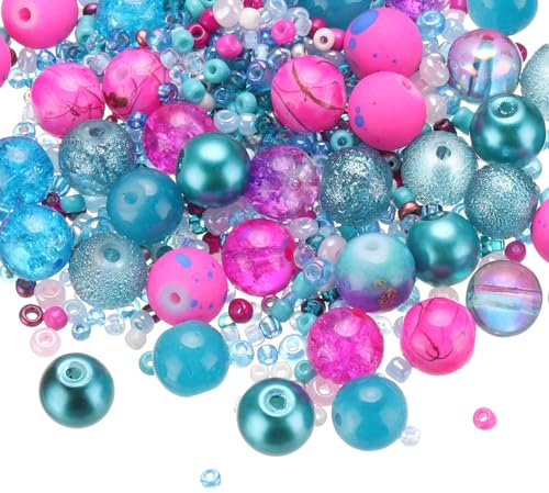 PATIKIL 2-8mm Assorted Glass Resin Beads, Cracked Gravel Round Beads Small European Spacer Seed Bead Mixed Bulk with Hole for Jewelry Making DIY Bracelet Crafts Necklace, Rose Red/Blue