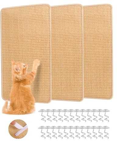TIDEVAN 3 Stück Sisal Katzen Kratzmatte zum Kleben Kratzmatte Katze Sisal Teppich Kratzmatte Katze Wand 50 x 25 cm Teppich Katzen Kratzbrett Wand Klettverschluss für Schützt Sofa Teppiche Wand