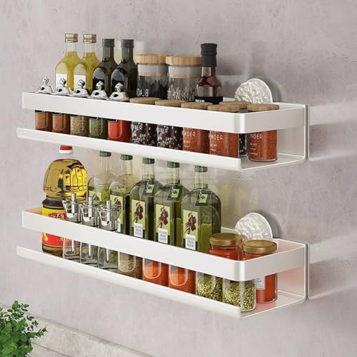 Portaspezie in acciaio inox, confezione da 2, portaspezie da parete, 30 cm, ventosa, mensola cucina per barattoli spezie e condimenti