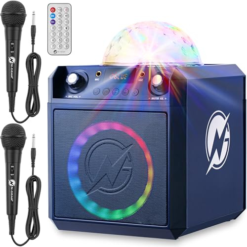 N-Gear Block Party 602 Space Blue tragbarer Partylautsprecher, 50 W RMS / 300 W Peak, 6 (15 cm) Woofer, Bluetooth, 2 Mikrofone, LED-Lichteffekte, USB/microSD/AUX, Akku 4–6 h, kompakt und leicht