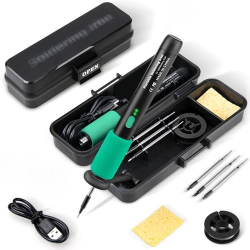 Treedix Drahtloses Lötkolben Set, 5V 15W Mini Tragbarer Lötkolben Einstellbare Temperatur 8 Sekunden schnelles Aufheizen, 3 Lötspitzen, USB-C Wireless Lötkolben mit Box für die Arbeit