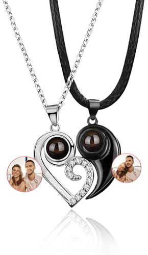 Easycosy personalisierte Halskette mit Bild Projektion, Kette damen mit Foto und vielfältiges Projektion Anhänger im Stein als personalisierte Geschenke für Mama Frauen Freundin Schwester zu Muttertag | Personalisierte Halskette mit Foto, Damen-Halskette mit projiziertem Foto, personalisierter Herzanhänger für Mutter und