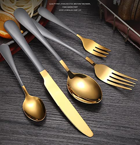 BOSHYUM Couverts pour 6 Personnes, Ensemble de 30 Couteaux, fourchettes et cuillères, Service de Table Elegant Life, Couverts de Luxe, Manche Noir, Couverts lavables au Lave-Vaisselle.