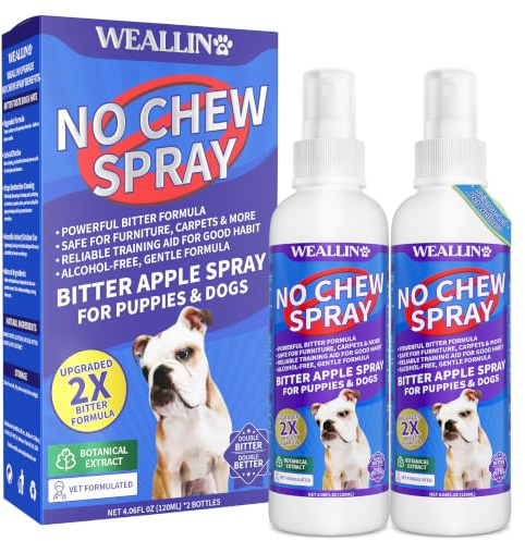 WEALLIN Dog No Chew Spray, 2-Pack Anti-Chew Training Aid, 240ml | Double-bitter, alcohol-free spray helps stop chewing, biting and licking while protecting furniture indoors and outdoors.