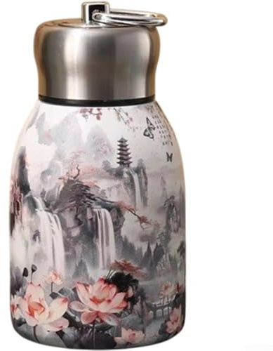 HOHOVYVY Borraccia termica isolata sottovuoto, in acciaio inox, 300 ml, per bevande calde e fredde, portatile con design retrò (C)
