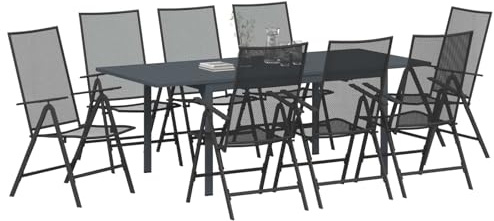 vidaXL Trädgårdsmöbelset 9 st Antracit Stål | Perfekt för utomhusbruk, Bra för alla väder, Passar alla matstillfällen