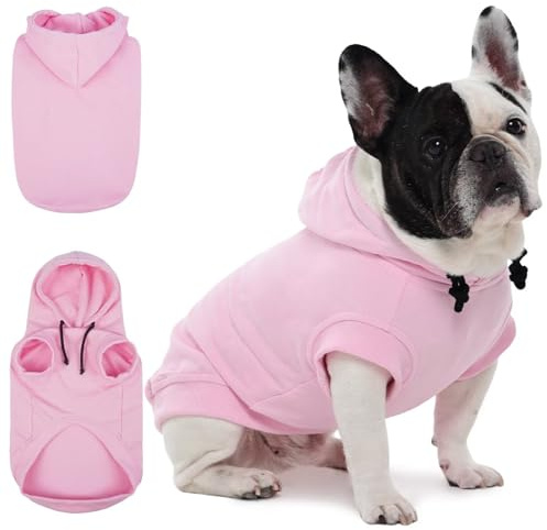 IECOii Hundhuvtröja, husdjurströja medelstora hundar, hundtröja med huva, vår höst hundkläder för medelstorlek, husdjurströja huvtröja för schnauzer, mops, rosa, M, (ingen fleecefodrad)