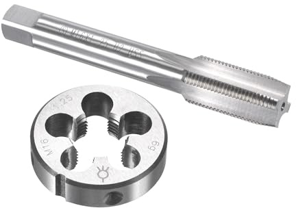 TA-VIGOR M16 x 1,25 mm metrisches Gewindeschneider-Set, Maschinengewindebohrer mit rundem Gewindeschneider, robustes Gewindebohrer- und Schneideisen-Set für Heimwerker, Reparatur, Schneiden von Außen