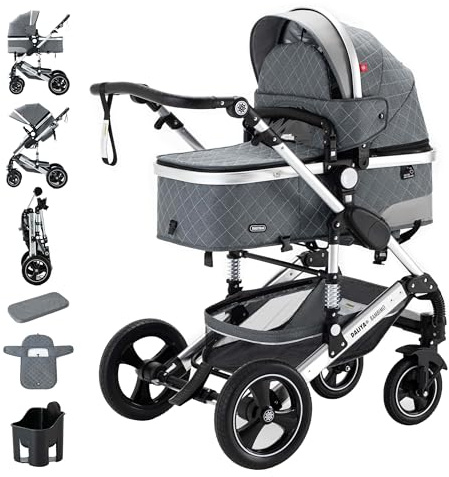 Daliya® BAMBIMO 2in1 Kinderwagen & Buggy (Grau - Rahmen Silber)
