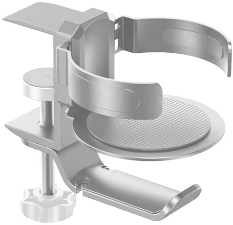 Soporte giratorio de aleación de aluminio para auriculares con soporte para bebidas para juegos, PC, escritorio, ahorro de espacio, juego de escritorio para bebidas
