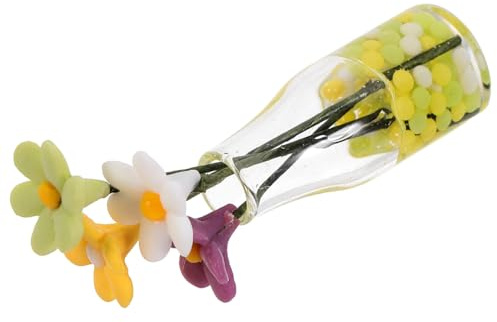 FRCOLOR Miniature Daisy Flower Vase for Doll House Decoration, Glass Mini Flower Model, Home Desktop Ornament Suitable for Miniature Garden and Tiny Bonsai Decor