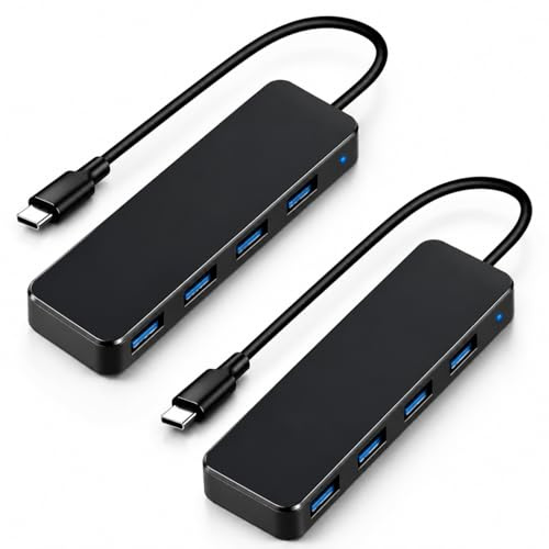 2PCS Hub USB C vers 4 Ports USB 3.0, Adaptateur USB C vers USB, Haute Vitesse 5Gbps, Plug et Play, Compatible PC, Ordinateur Portable, Console, Clavier, Souris, Port Multiple pour Bureau et Maison