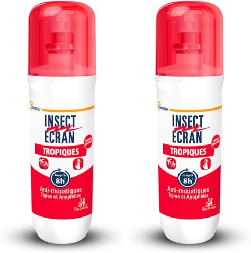 INSECT ECRAN - Anti-moustiques Tropiques – Efficacité 8h - Spray répulsif peau - Protection contre les piqûres de moustiques - Paludisme - Tropiques - 75 ml (Lot de 2)