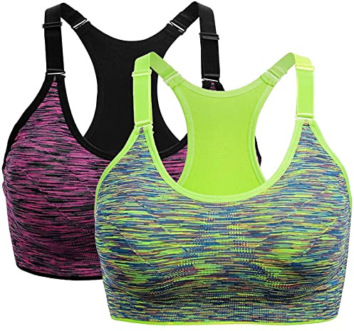 Uwdiohq Lot De 2 Soutiens-Gorge Sport pour Femmes À Fort Impact Yoga Running sans Couture Gym Tank Top Fitness Vest Menstruelle Chien Soutien Gorge Adhesif Brassiere Blanche Femme Bretelle