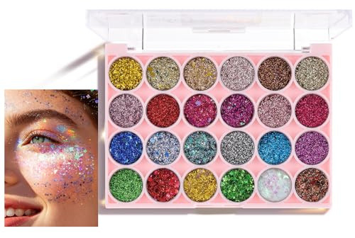 Prreal 24 Couleurs Body Glitter Gel Palette,Visage De Paillettes | Holographique,Sirène Paillettes Chunky Gel Maquillage Pour Rave Outfit Femmes Carnaval Fête Festival Accessoires,02