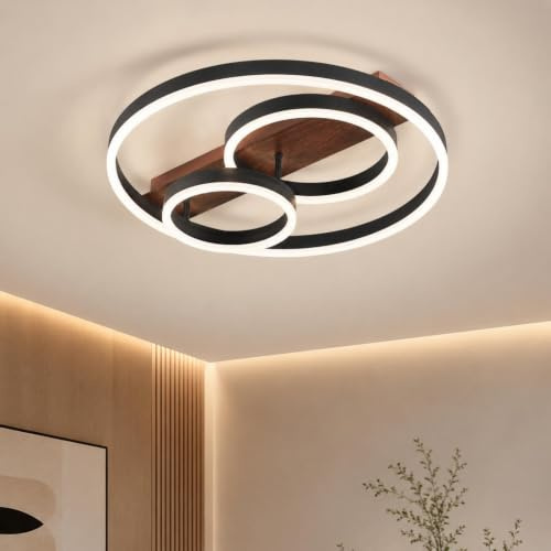 Schwarz Metall LED Deckenleuchte Rund,3 Ringe Deckenlampe Schlafzimmerlampe | Classic 4000K Neutralweiß 50CM Deckenleuchte für Schlafzimmer Wohnzimmer Esszimmer Küchen