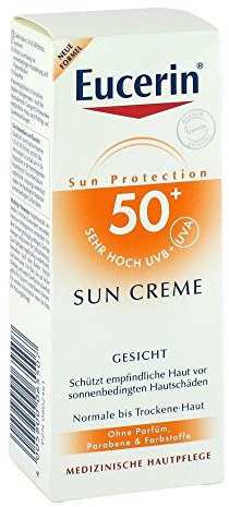 Eucerin Sensitive Protect Sun Creme SPF 50+ 50 ml, Crema solare viso 50+ con filtri UVA/UVB, Protezione solare viso 50+ dalla texture leggera adatta per pelle secca, sensibile e atopica