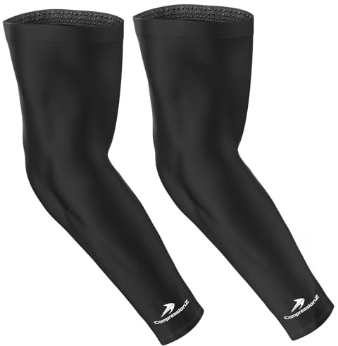 CompressionZ Compression Arm Sleeves for Men & Women| Cooling UV Sun Protection Elbow Pain Relief for All Sports and Recovery Black: Pair Medium