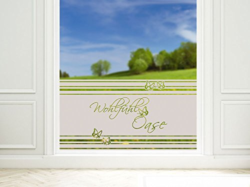 GRAZDesign Fensterfolie Bad Blickdicht - Sichtschutzfolie Wohlfühloase Badezimmer - für Dusche & Fenster - Made IN Germany - 100x57cm / Motiv: Wohlfühl Oase