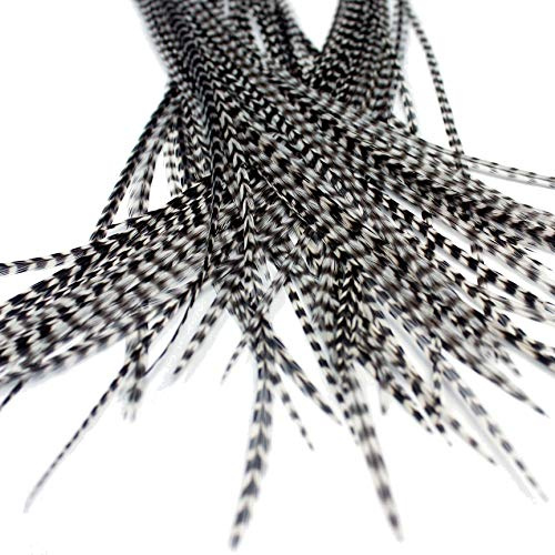 20 extensiones de cabello de pluma real 18-23cm +anillos (Grizzly)