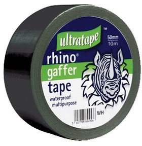 Pack of 3 Rhino Cloth Gaffer Tape Black 50mm x 10m Waterproof Multipurpose Duct Heavy Duty Gaffa Repair Roll Strong Carpet Protect Indoor Outdoor Packaging Parcel Packing Bundling Insulating Binding Reinforcing