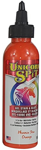 Unicorn SPiT Gel Stain and Glaze Phoenix Fire Orange Paint for Wood Furniture, Vibrant Water Based Craft Formula Used with DIY Projects, 118ml