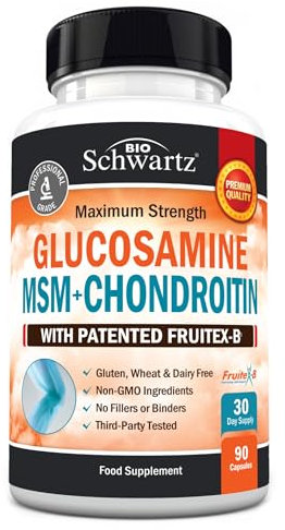 Glucosamine Chondroitin MSM - Joint Support Supplement with Turmeric Curcumin for Hands Back Knee & Joint Health for Men & Women - Gluten-Free Non-GMO Supplement - Made in USA - 90 Capsules