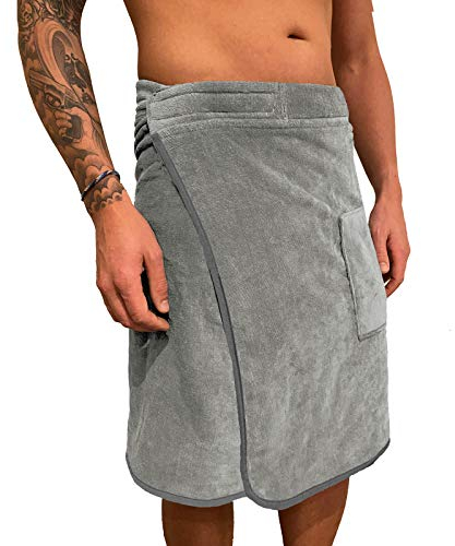 HOMELEVEL Saunahandtuch Saunakilt für Herren - Sauna Kilt für Männer aus Baumwolle - Saunatuch Herren mit Tasche - verstellbares Sauna Tuch Handtuch Towel Männer