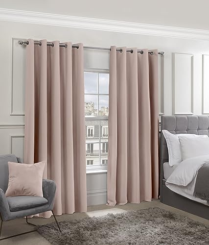 Emma Barclay – Blackout Curtains for Bedroom Living Room Thermal Insulated Woven Eyelet Blackout Curtains Cali Collection (46” x 72” Inch)(Blush Pink)