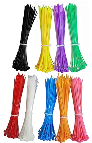 Kabelbinder, Nylon, 150 mm x 2,5 mm, Nylon-Kabelbinder, 9 Farben, insgesamt 450 Stück, Orange, Rosa, Gelb, Schwarz, Blau, Rot, Violett, Grün, Weiß, 50 Stück