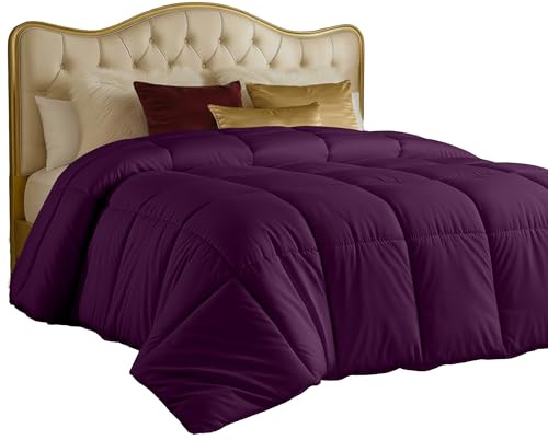 Utopia Bedding All Season 250 GSM täcke – plysch silikon fiberfyllning täcke dubbel – låda sydd (tvilling/dubbel XL, plommon)