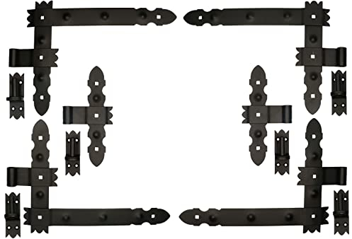 KOTARBAU® 4 Bisagras Angulares + 2 Centrales, Herraje Para Contraventanas, Puertas y Portones, Decorativas en L 400 x 50 mm, Para Contraventanas de Madera, Pernios Con Goznes, Negro