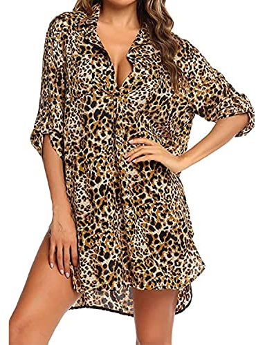 TBSCWYF Abito da Spiaggia Donna Mare Copri Bikini Donna Camicia Abito Donna Cover up Maniche 3/4 Copricostume Elegante Casual Costume da Bagno Camicetta Scollo a V