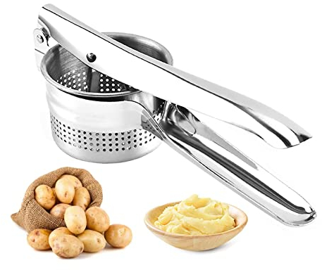 NEWLINE NY Prensador de patatas de acero inoxidable, herramienta de grado comercial para prensar frutas o alimentos
