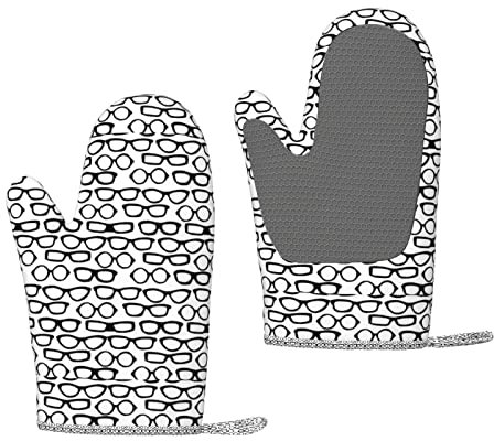 Verres Blanc Noir, Gants de Four, Gants de Cuisine antidérapants en Silicone, Gants de Cuisson résistants à la Chaleur Une Paire