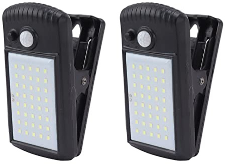 Asixxsix Luci Solari per Ombrellone da Patio, Confezione da 2 Clip su Sensore di Movimento Solare Luce Esterna IP65 Impermeabile 2 modalità Luci di Sicurezza Solare per Recinzione, Ponte