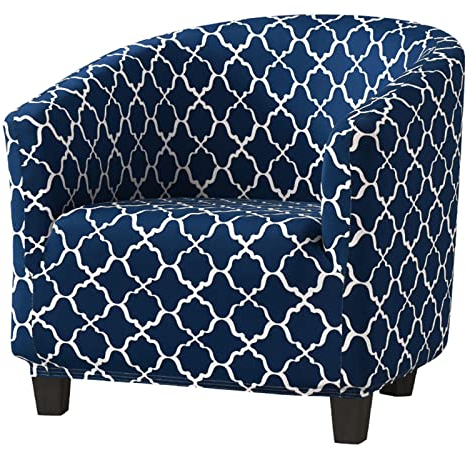 YOPOIY dehnen hoher Dehnung Sessel Gedruckt Polyester Clubsessel-Schonbezüge Waschbar Sanft Cocktailsessel Möbelbeschützer für Wohnzimmer Bartheke Hotel -Navy blau