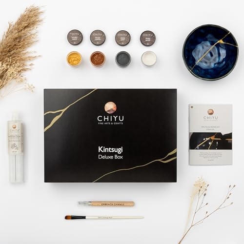 CHIYU Kintsugi Reparatur Set: Deluxe Box - Gold, Silber & Kupfer – Goldkleber – Lebensmittelecht - Das vollständigste und haltbarste Set