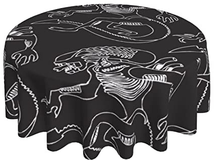 Hule Xenomorfo Blanco Negro Lavable Cubremesa Elegante Mantel De Hule 152Cm para Cumpleaños Fiesta Pícnic