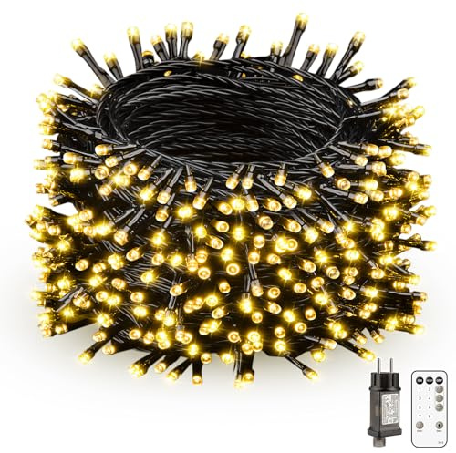 LaiTeny Luci Albero di Natale Esterno-50M 500LED Bianco Caldo Catena Luminosa,Luci Stringa a Spina Con 8 Modalità Impermeabile Timer Telecomando luci da Interno Natalizie per Casa Ghirlanda Giardino