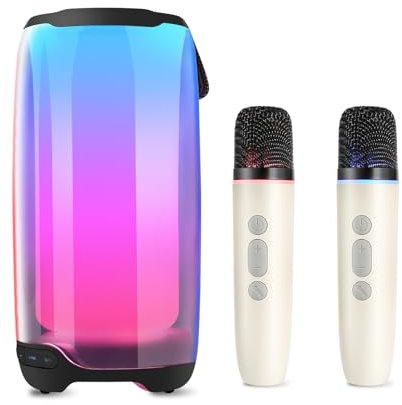Portable Karaoke Machine with 2 Wireless Microphones, Rechargeable Bluetooth Speaker with Led Lights, for Adults/Kids/Party/Wedding/Birthday/Outdoor/Indoor