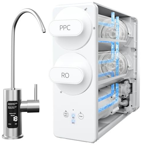 Reinmoson 7 Stage Tankless Reverse Osmosis System NSF Certified 400GPD TDS Reduction RO Water Filter System Under Sink Reverse Osmosis Water Filtration System for Home Kitchen Apartment(RMS-WP-RO400)