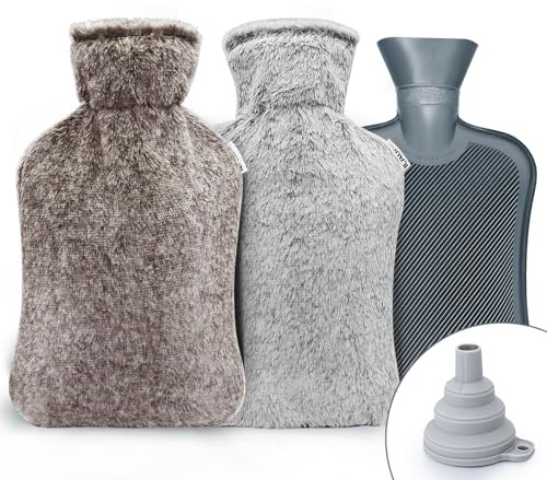Bolsa de agua caliente grande con funda suave, 2 l botellas de agua caliente con 2 fundas suaves y lavables, segura y duradera, bolsa de agua caliente de PVC de alta calidad para niños/adultos, regalo