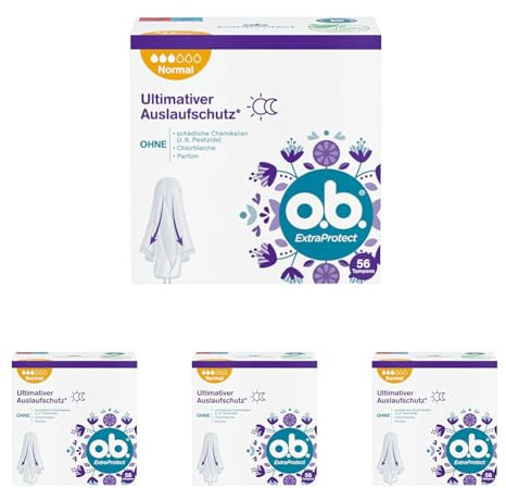 o.b. Tampons ExtraProtect normal 4 x 56 Stk, mit Dynamic Fit Technologie für bis zu 100 Prozent Auslaufschutz während der Periode