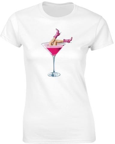 Hippowarehouse Dirty Martini Cocktail Cowboy Boots Womens Fitted Short Sleeve t-Shirt (Specific Size Guide in Description) White