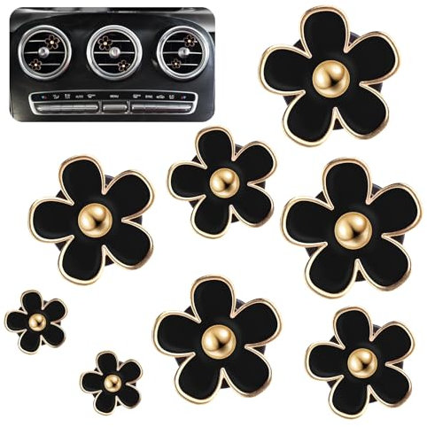 Tyqour 8 ambientadores con diseño de flores de margaritas para coche, accesorios para el interior del coche, decoración interior del coche, salón, oficina (negro)