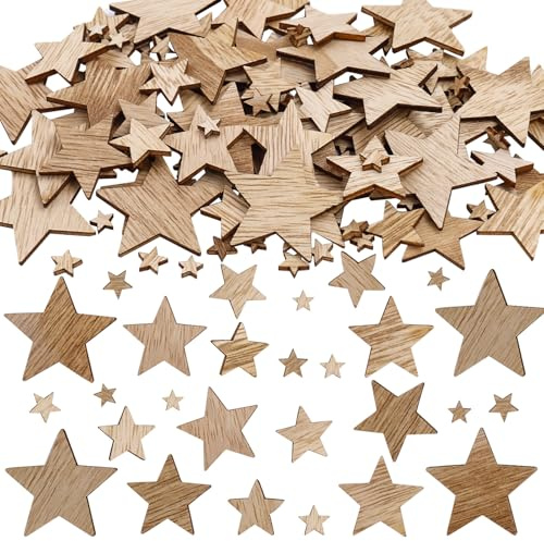 ParPix Kleine Holzsterne zum Basteln, 0,8-4 cm, 100 Stück Holzsterne Deko Weihnachten, Streudeko Sterne, Tischdeko und DIY Konfetti